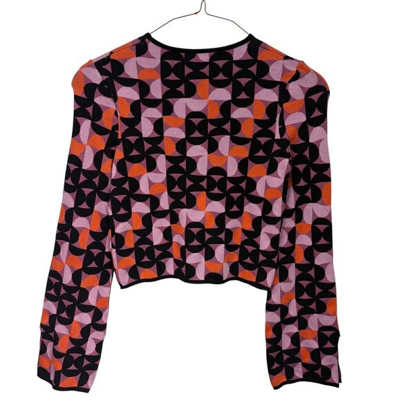 Zara Geometric Jacquard Knit Sweater Sz S Black Orange Pink Long Sleeve Cropped - Picture 6 of 7